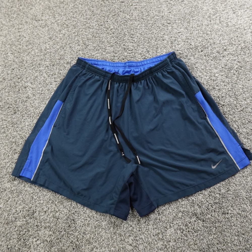 Nike Shorts Mens L Blue Swoosh Drifit Running Drawstring Gym Workout Athletic